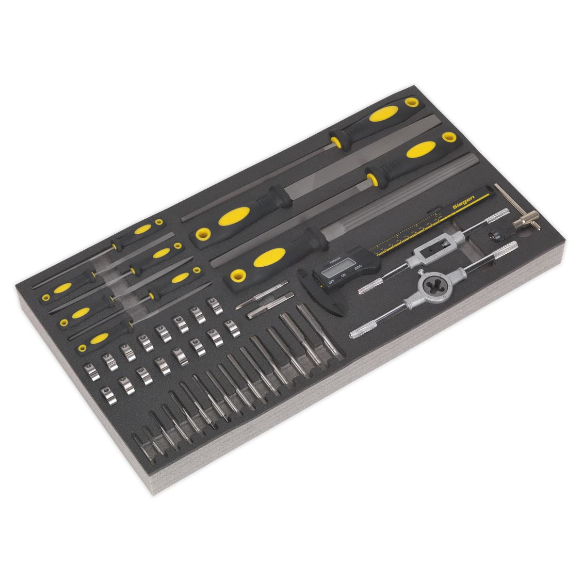 Siegen by Sealey Tool Tray with Tap & Die, File & Caliper Set 48pc