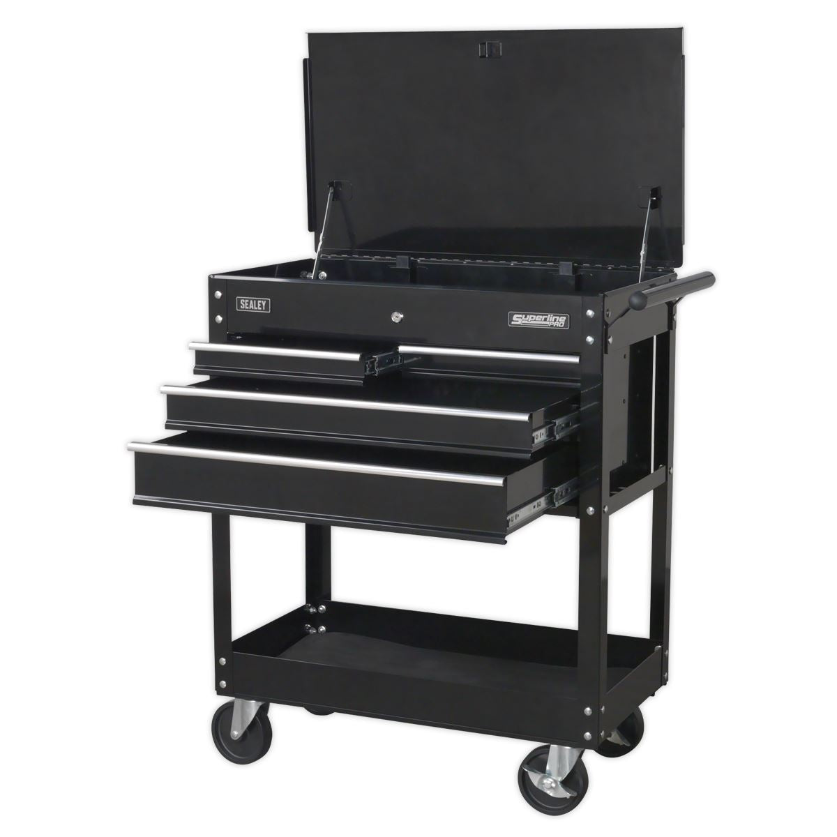Sealey Superline Pro Heavy-Duty Mobile Tool & Parts Trolley with 4 Drawers & Lockable Top - Black