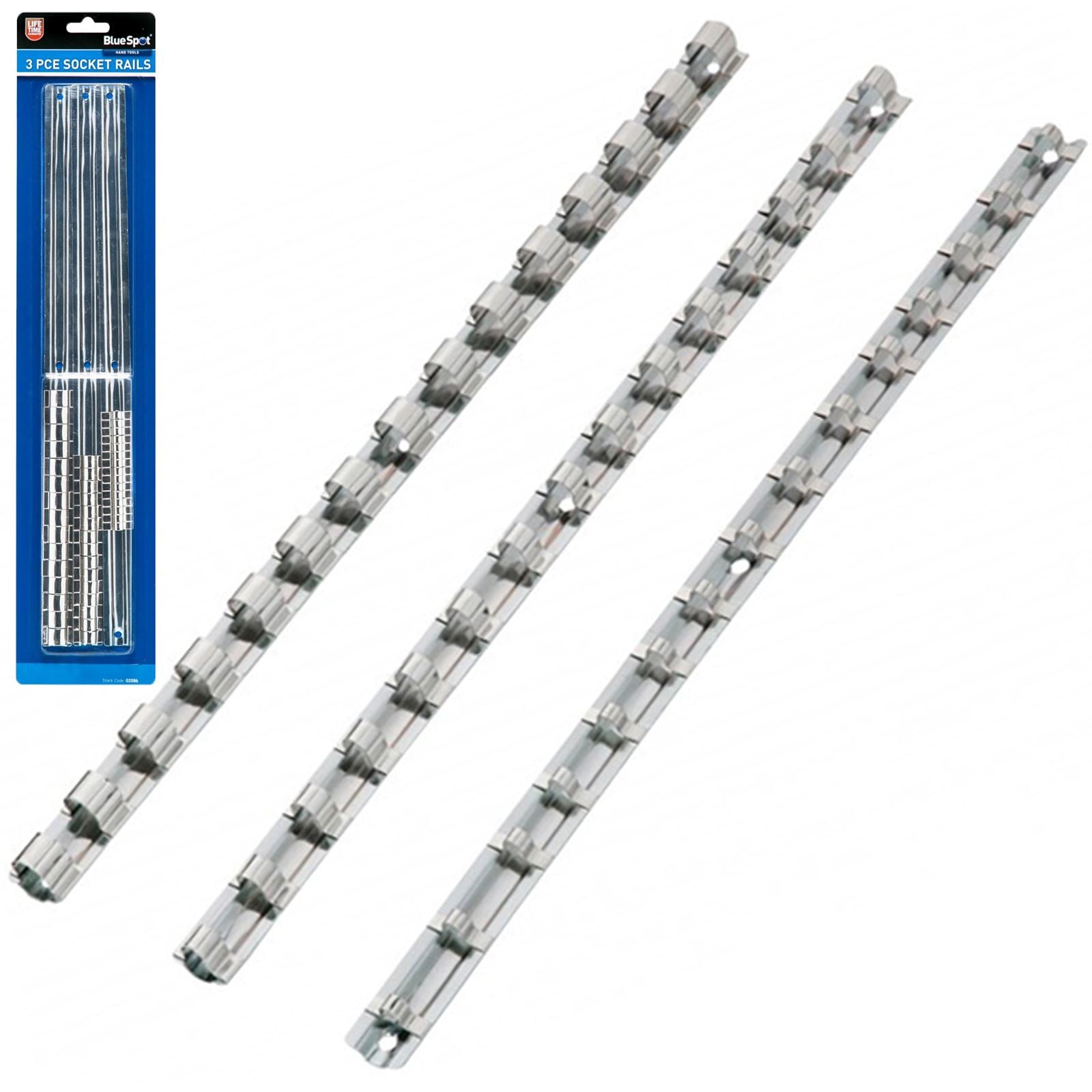 BlueSpot Steel Socket Rails for 1/4" 3/8" 1/2" Drive Sockets 3 Piece