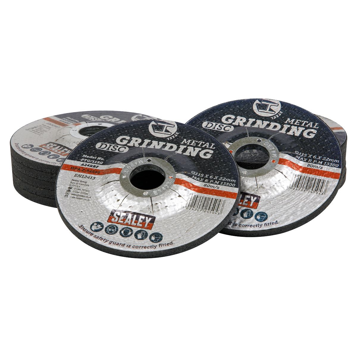 Sealey Grinding Disc Ø115 x 6mm Ø22mm Bore - Pack of 12
