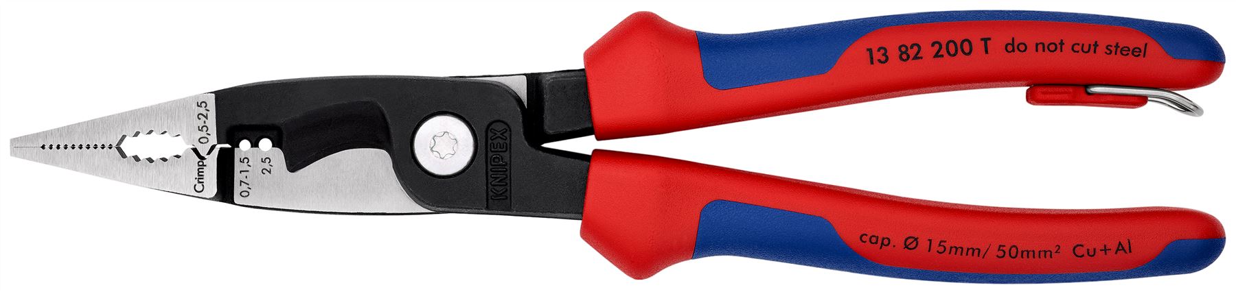 Knipex Electrical Installation Pliers 200mm Multi Component Grips with Tether Point 13 82 200 T