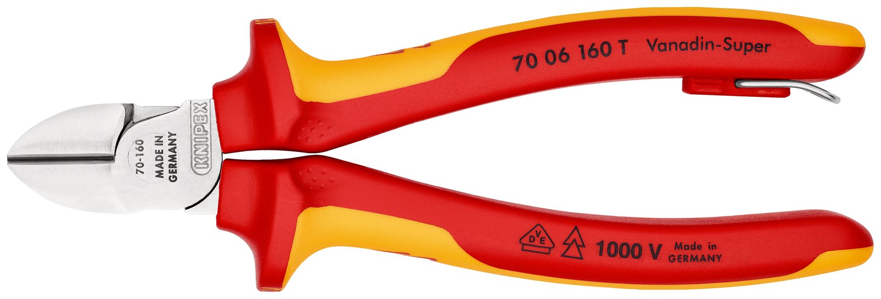 Knipex Diagonal Cutter Side Cutting Pliers 160mm Chrome VDE Insulated 1000V with Tether Point 70 06 160 T
