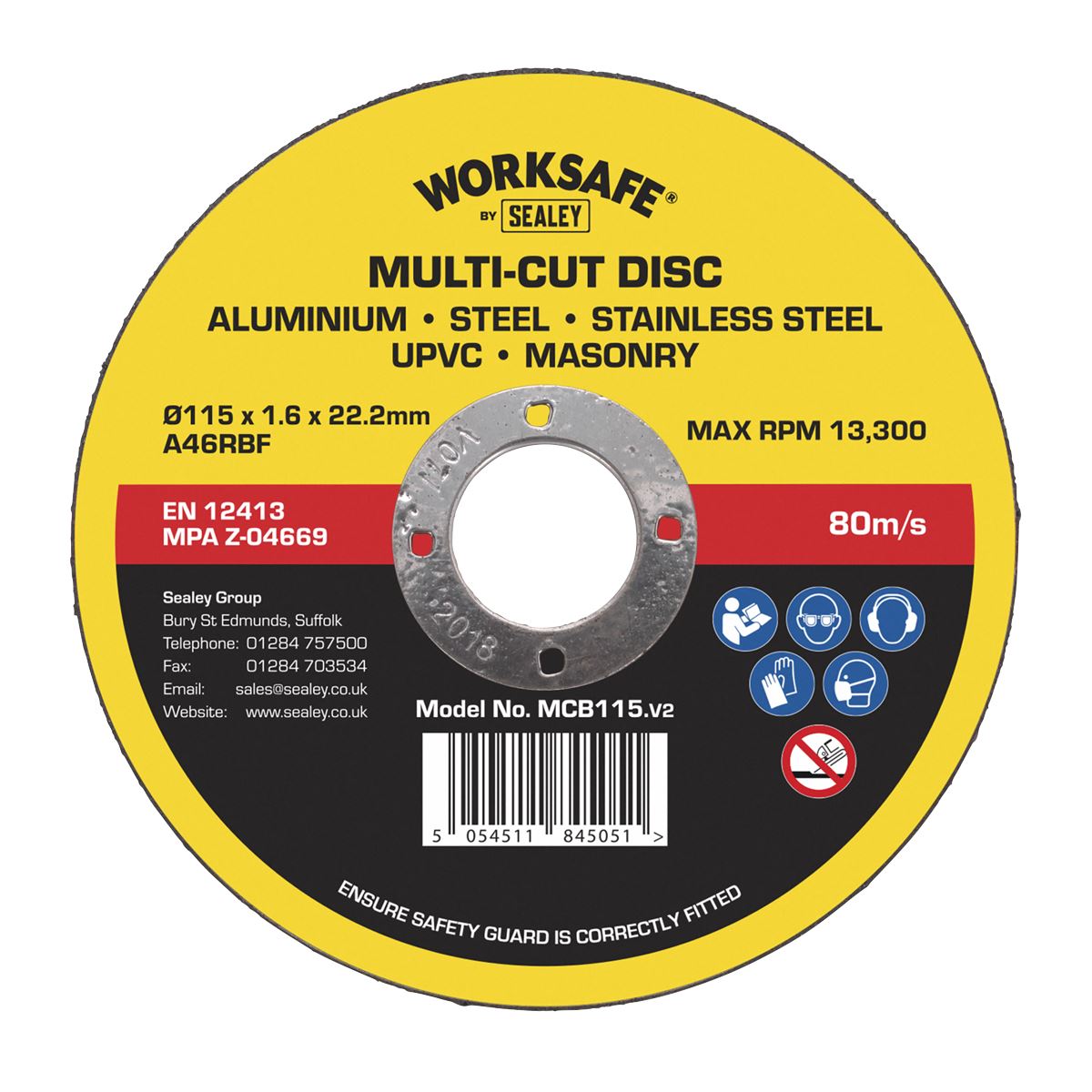 Sealey Multi Material Cutting Slitting Disc 115mm x 1mm x 22mm 1 Disc
