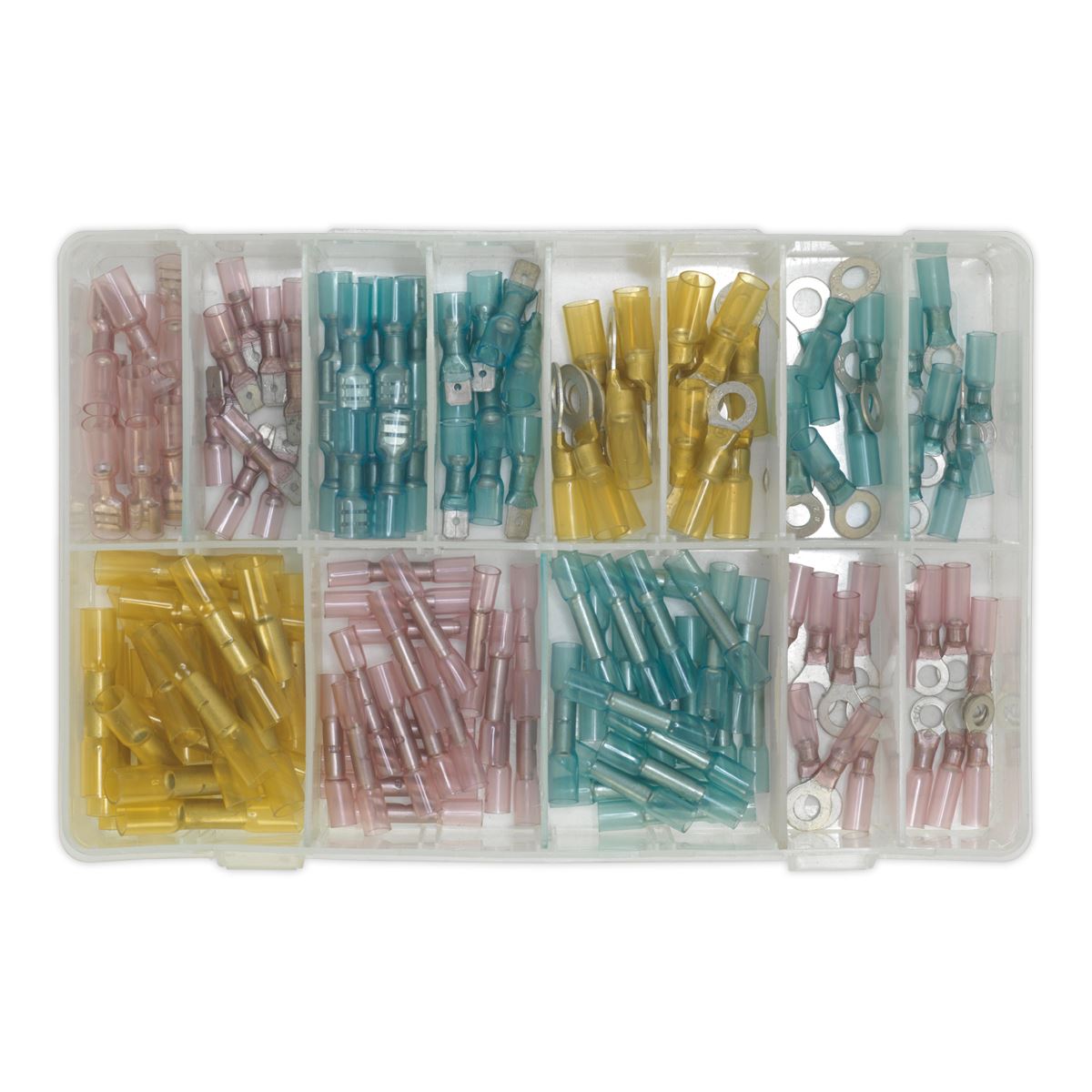 Sealey Adhesive Lined Heat Shrink Terminal Assortment 142pc Blue, Red & Yellow