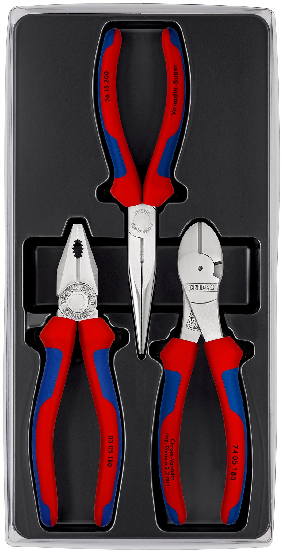 Knipex Assembly Set Tool Kit 3 Piece Combination Diagonal Snipe Nose Pliers 00 20 11 V01