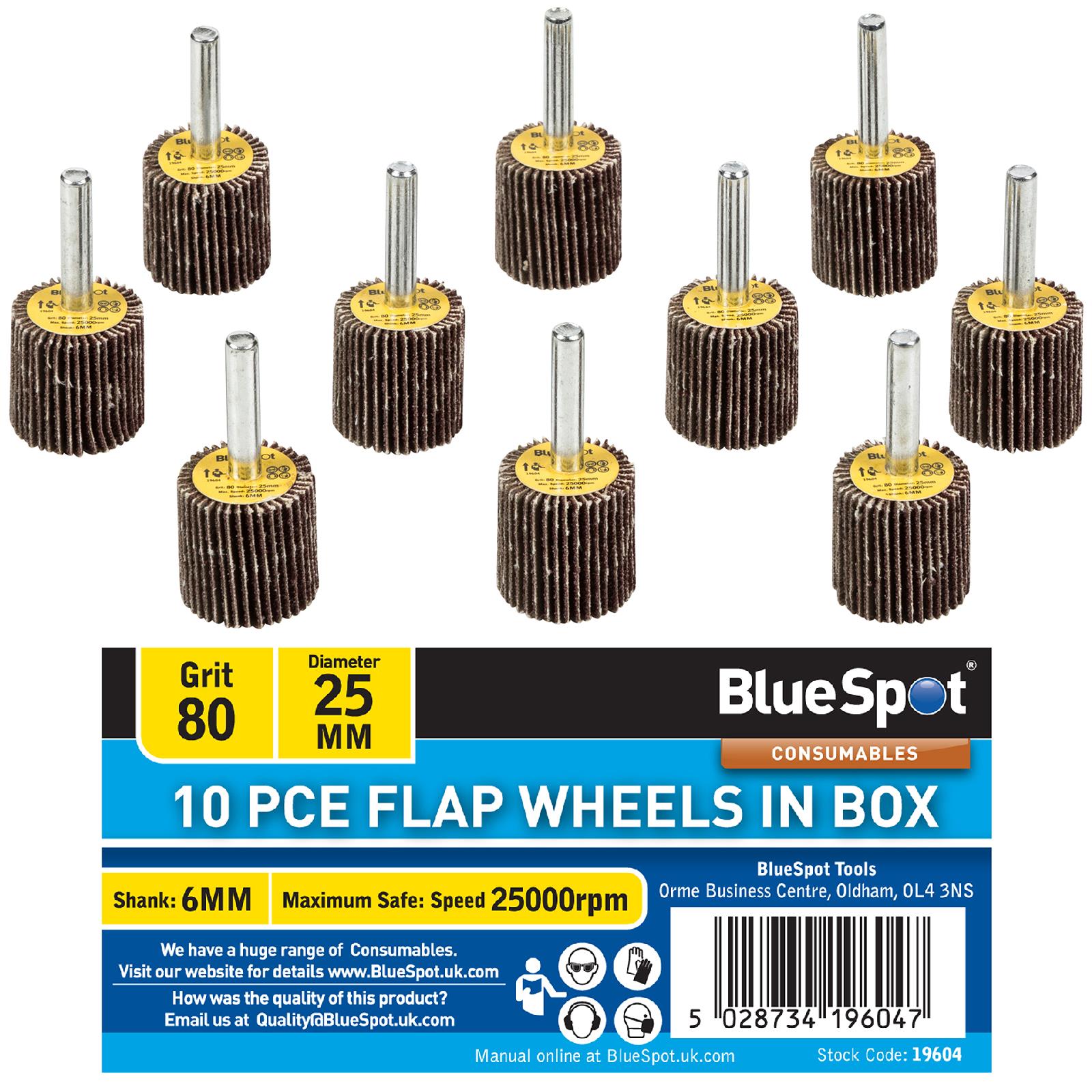 BlueSpot Flap Wheels In Box 10 Pieces 80 Grit 25mm