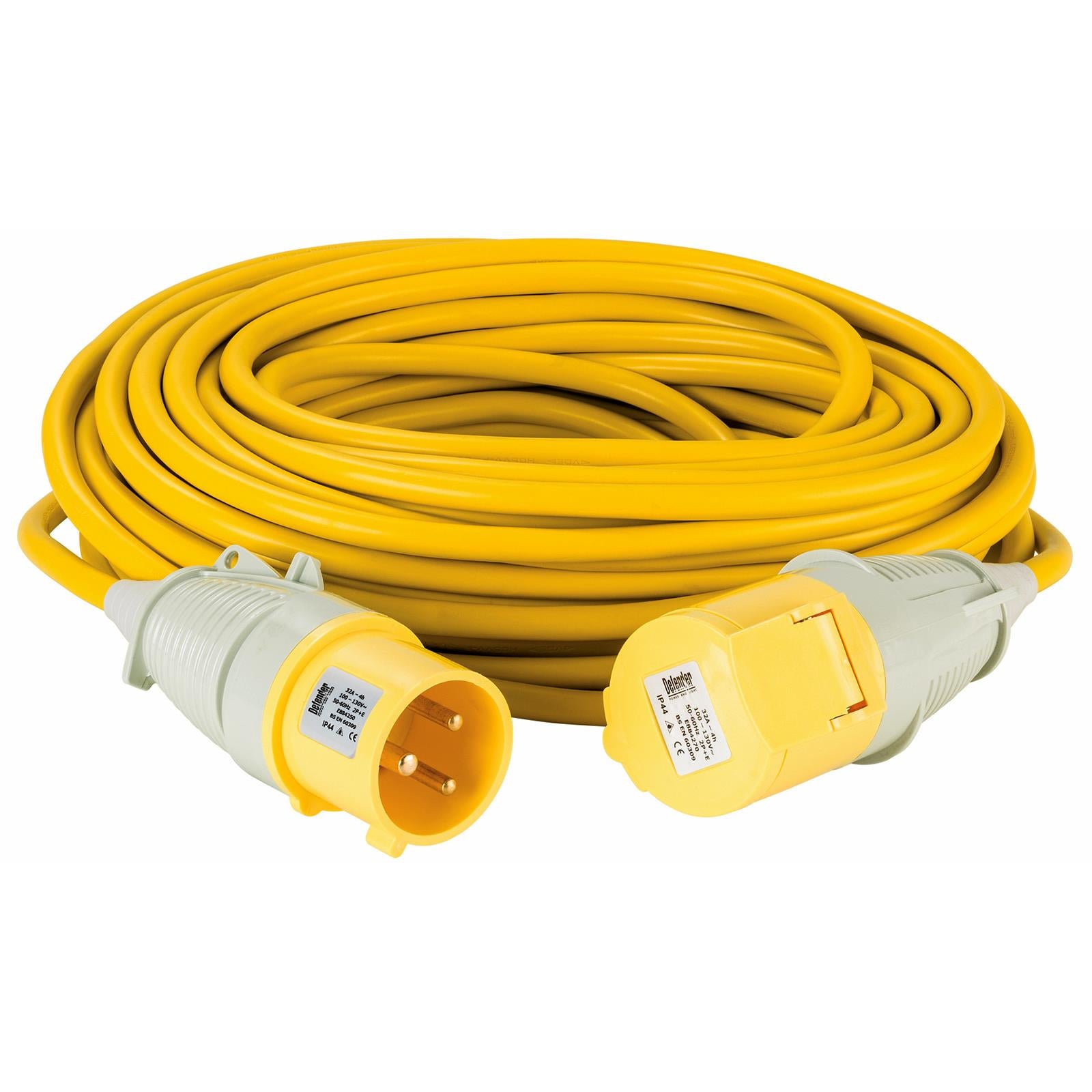 Defender Extension Lead  32A 4mm Cable Yellow 110V 25m