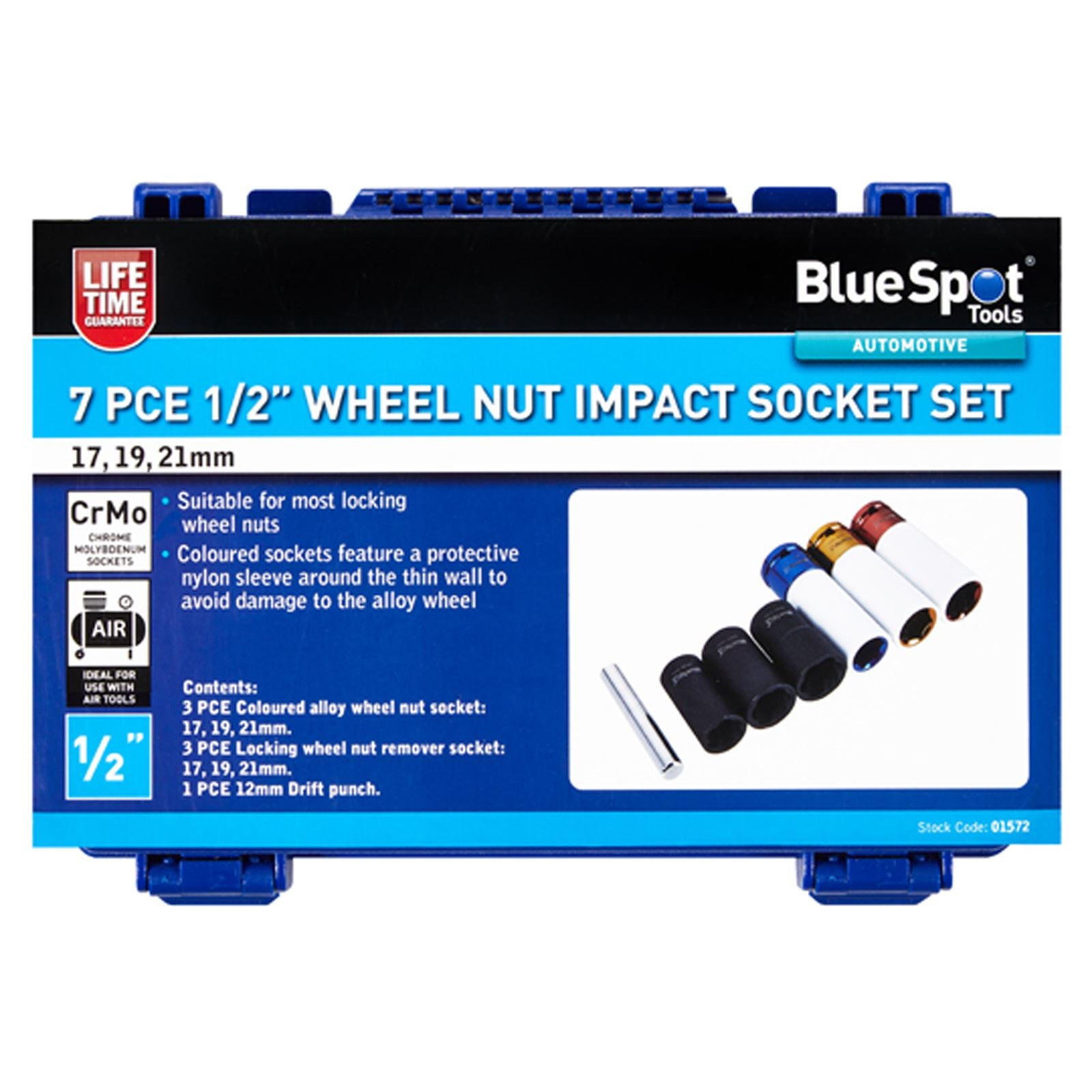BlueSpot Wheel Nut Impact Socket Set 7 Piece 1/2" 17 19 21 mm