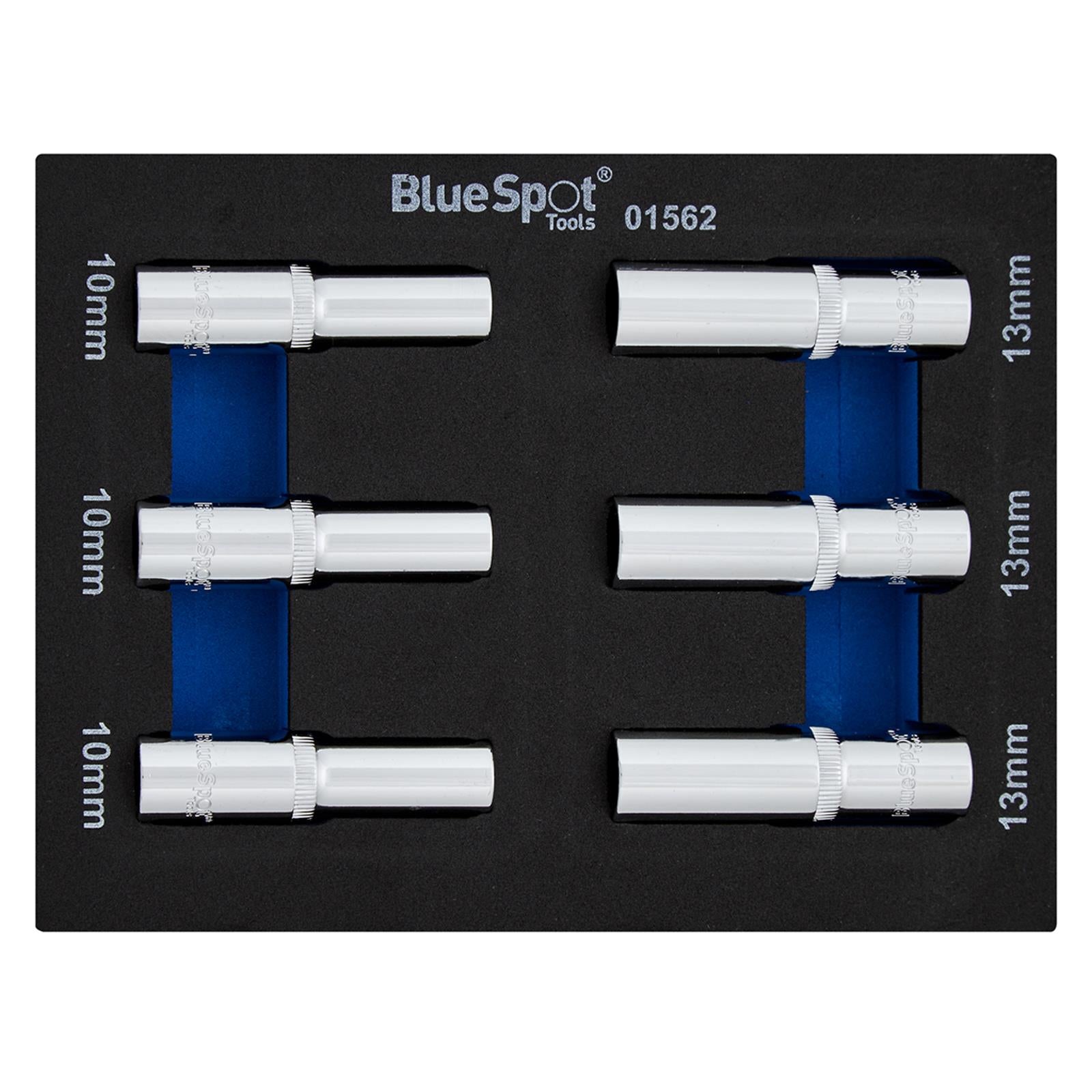 BlueSpot Deep Socket Set in EVA Foam 6 Piece 3/8" Drive Metric 10 and 13mm