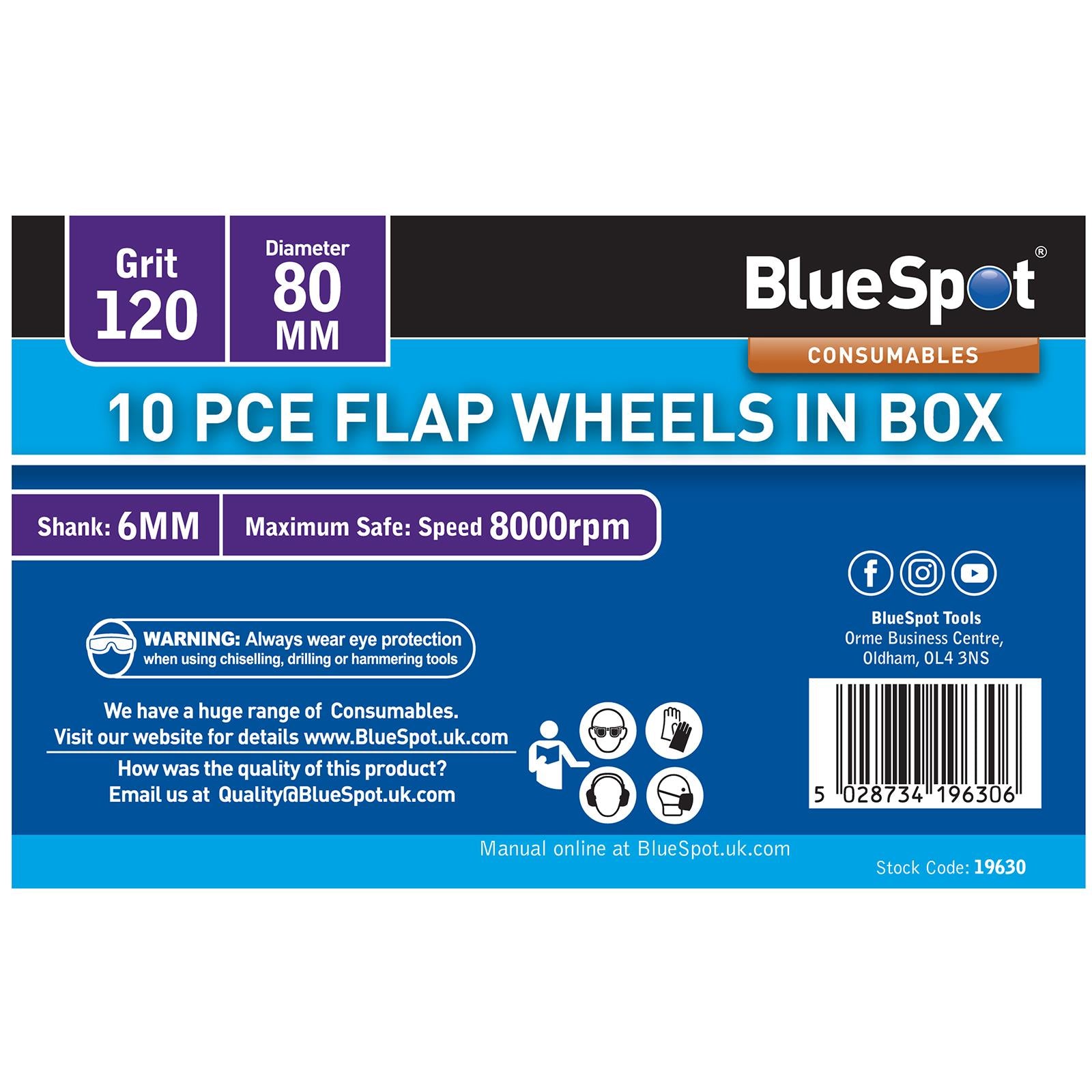 BlueSpot Flap Wheels In Box 10 Pieces 120 Grit 80mm