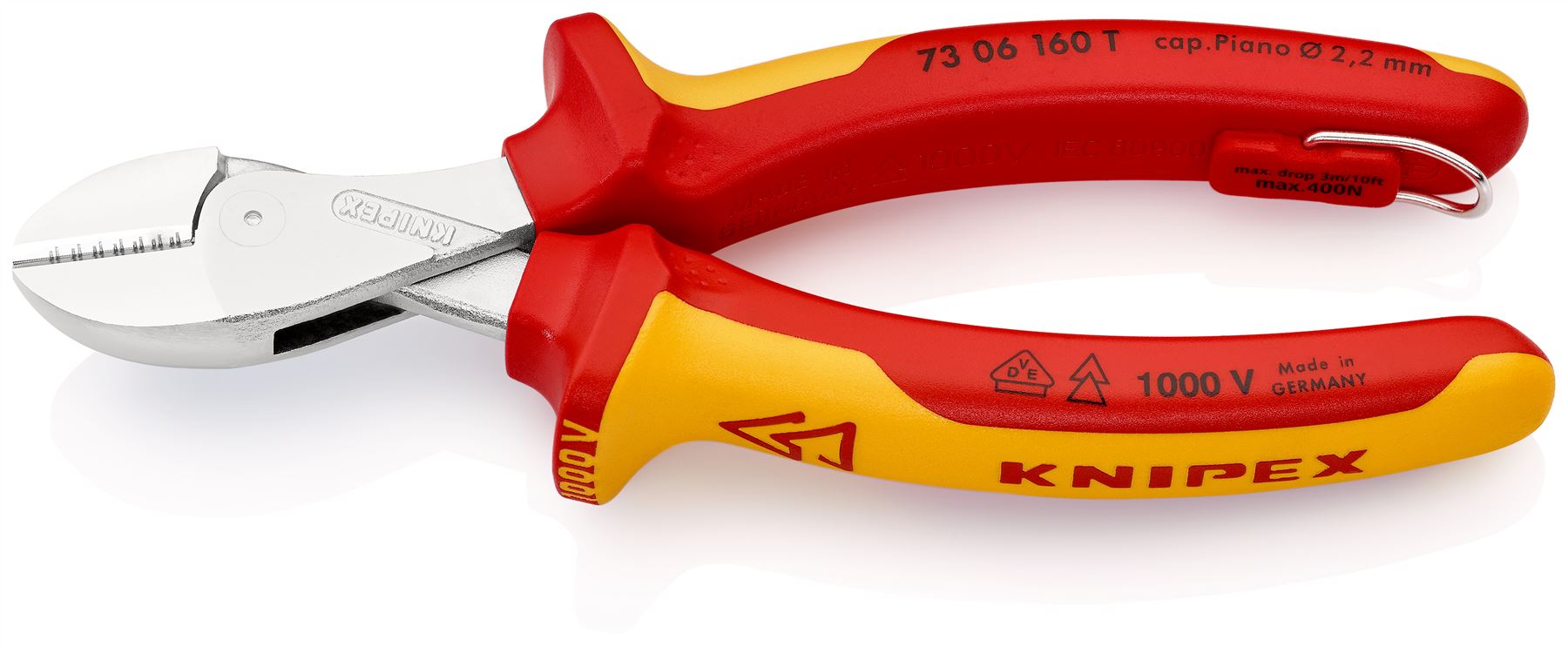 Knipex X-Cut Diagonal Side Cutting Pliers 160mm Tether Point VDE Tested 1000V Chrome Plated 73 06 160 T