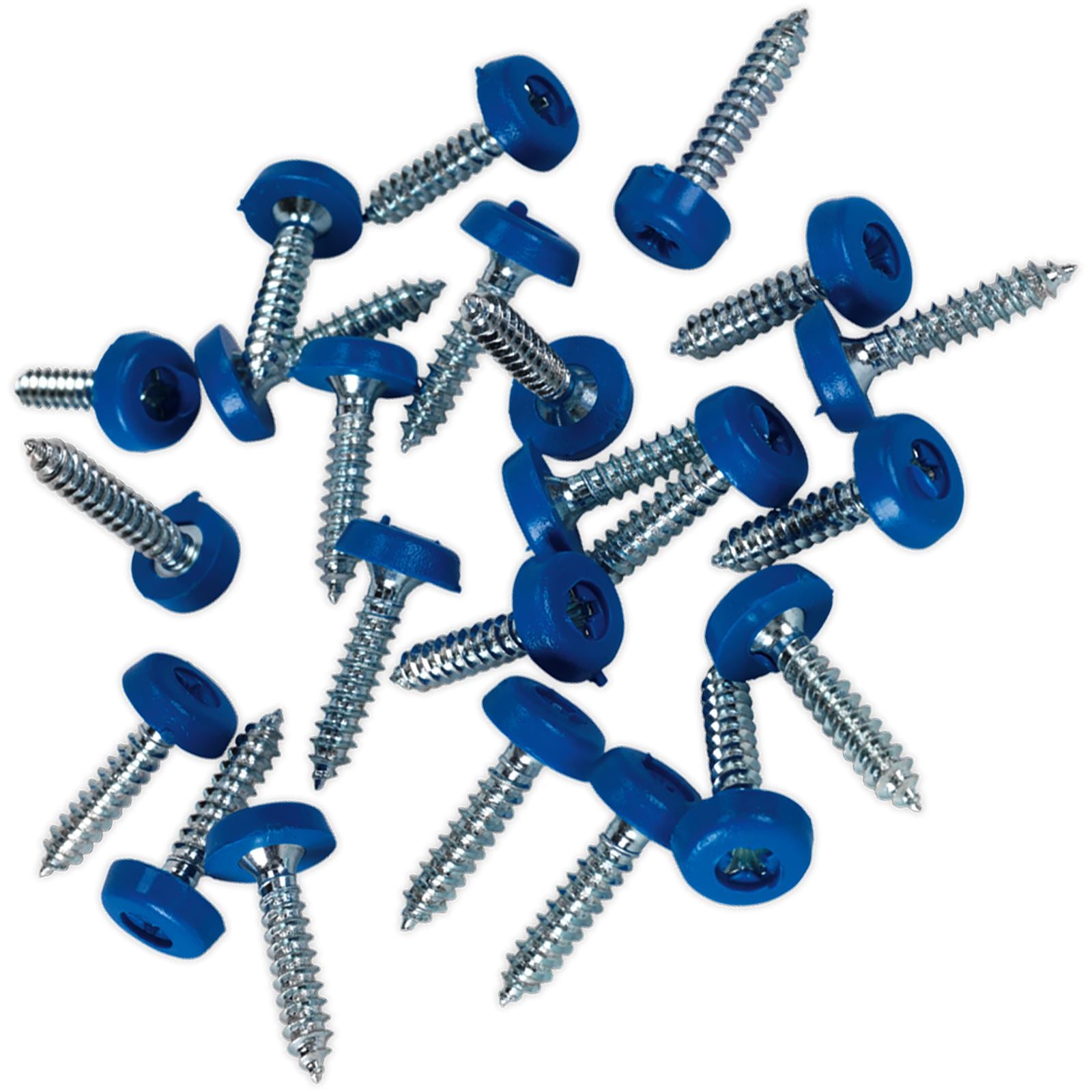 Sealey Blue Number Plate Screw Plastic Enclosed Head 4.8 x 24mm - Pack of 50