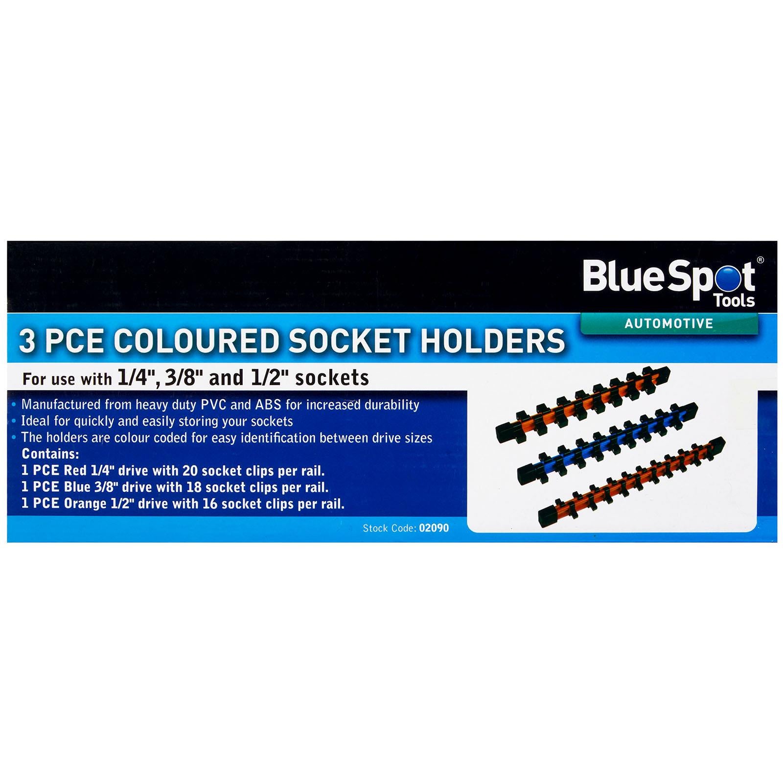 BlueSpot Coloured Socket Holders 3pc (54 Clips) (1/4"-3/8"-1/2")