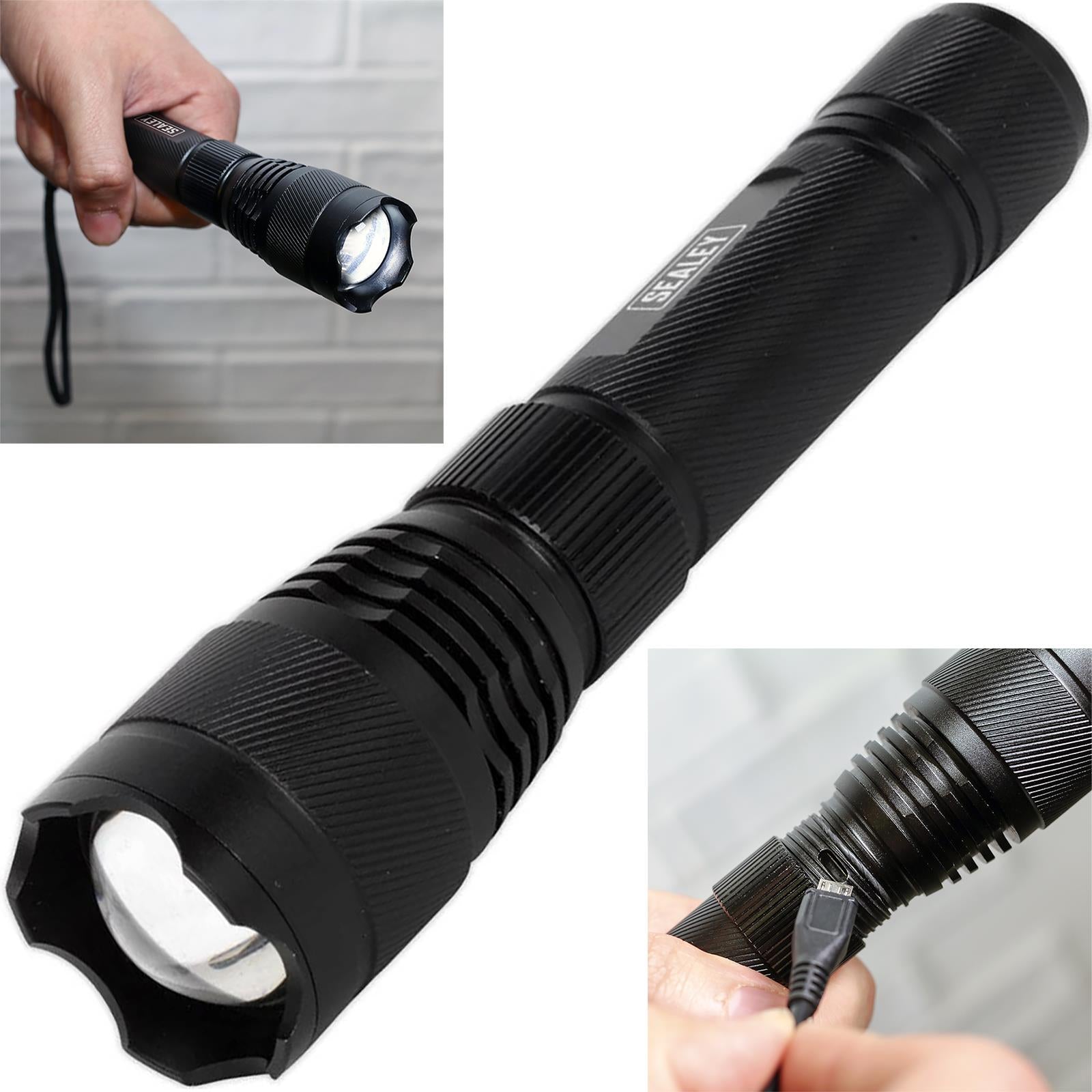 Sealey 10W T6 Cree LED Rechargeable Aluminium Torch 500 Lumens Adjustable Focus
