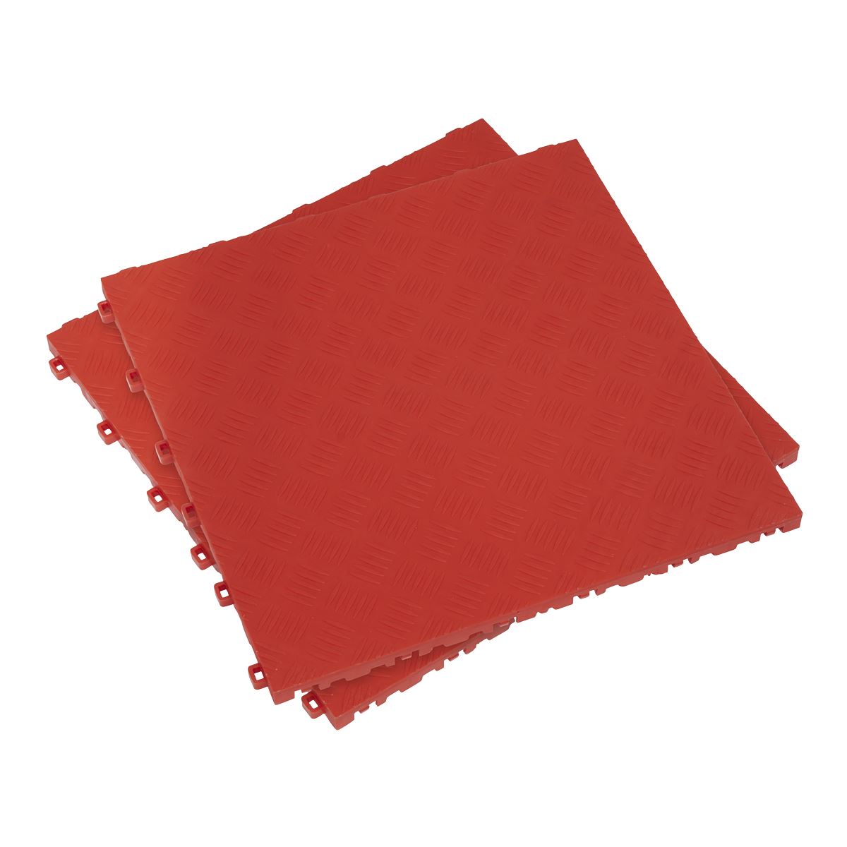 Sealey Polypropylene Floor Tile 400 x 400mm - Red Treadplate - Pack of 9