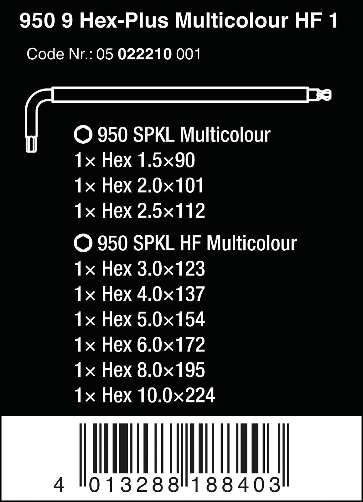 Wera Hex Key Set 950/9 Hex Plus Multicolour HF 1 L-Key Set Metric BlackLaser Holding Function 9 Piece