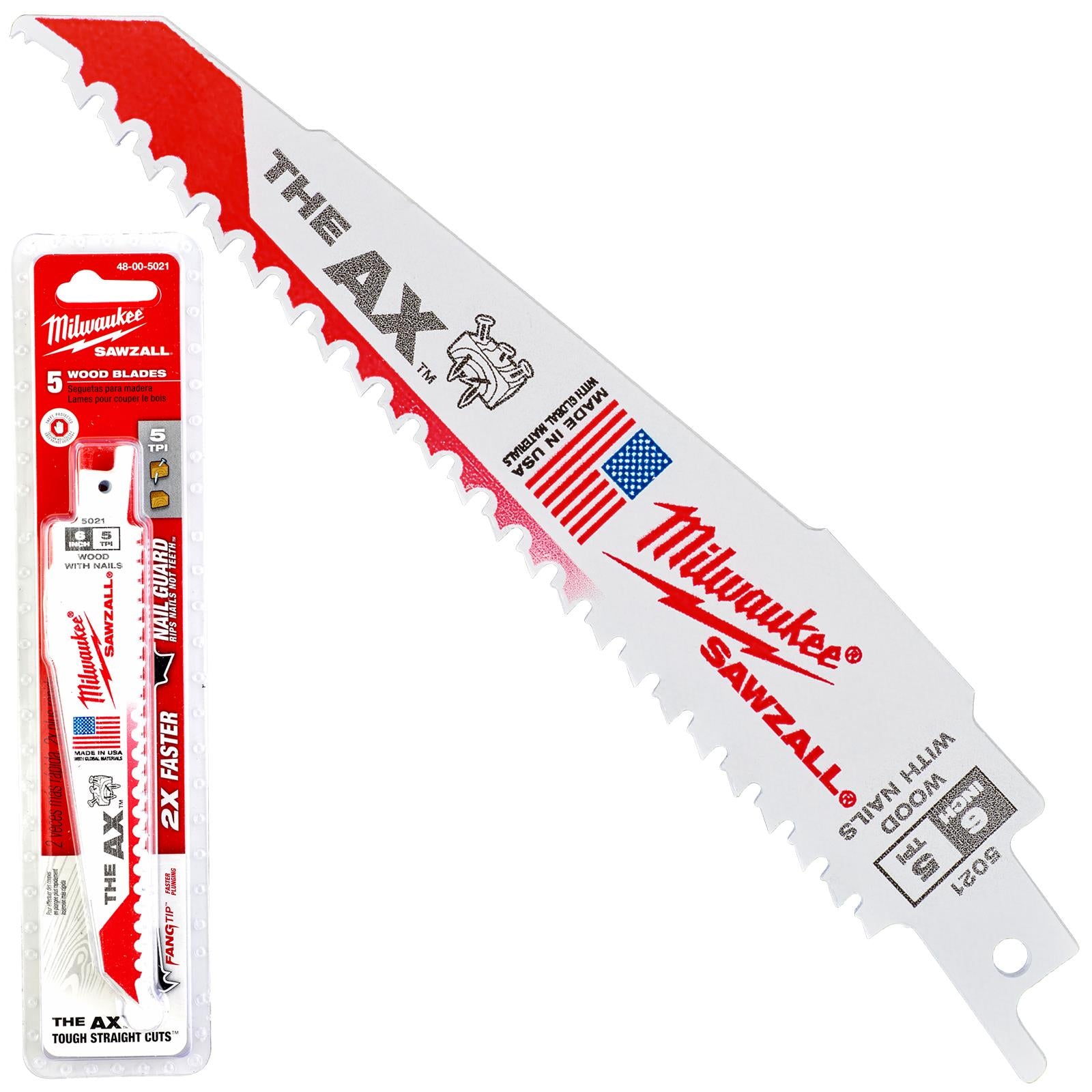 Milwaukee Reciprocating Saw Blade Sawzall 150mm THE AX 5 Pack Wood with Nails