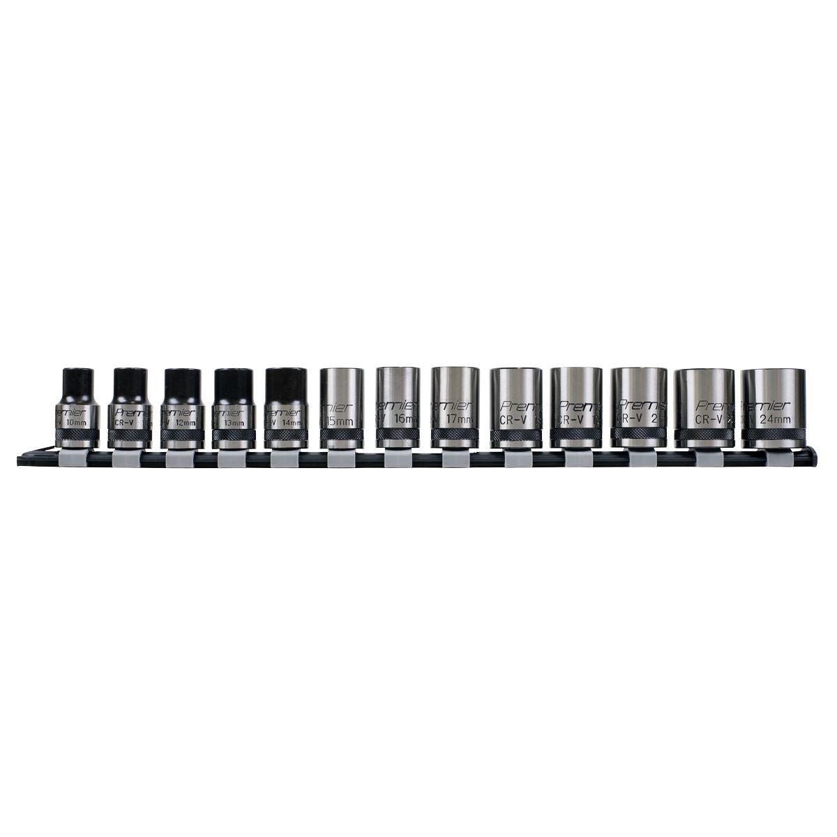 Sealey Premier Socket Set 13pc 1/2"Sq Drive Lock-On™ 6pt Metric - Black Series