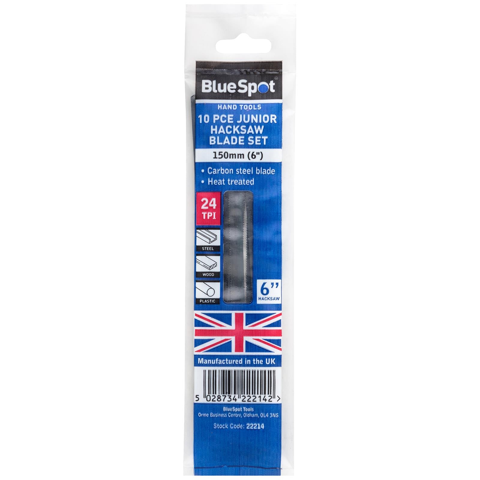 BlueSpot Junior Hacksaw Blades 10 Pack 150mm 24 TPI British Made