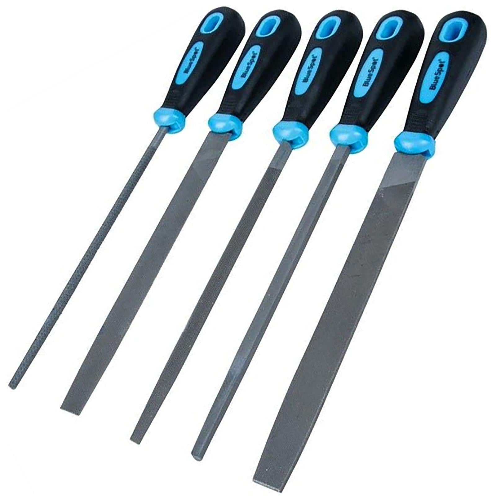 BlueSpot Engineers File Set Half Round Triangle Flat Square Rubber Grips 5pc