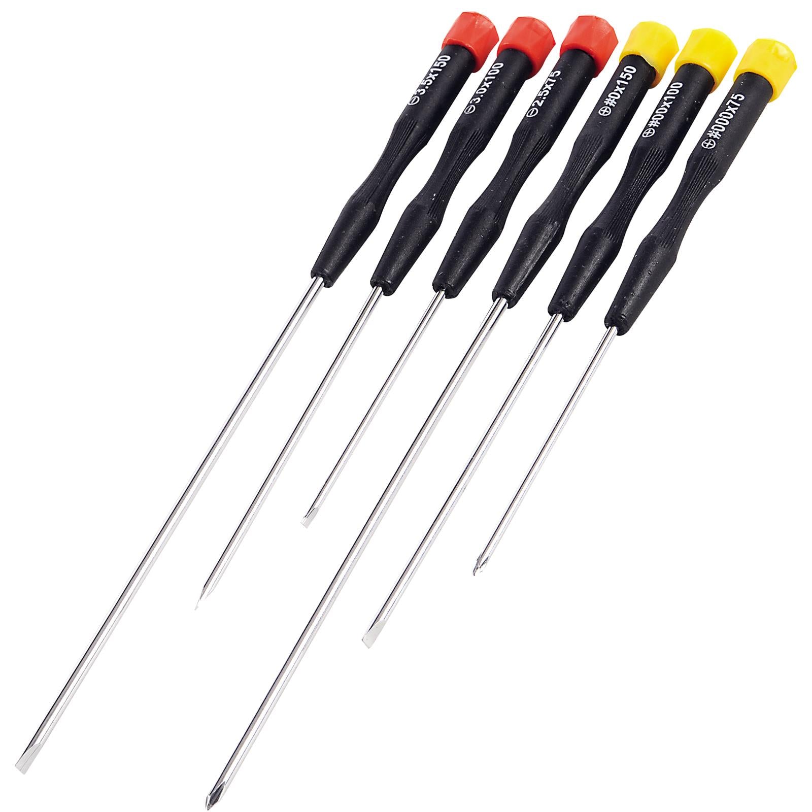 Silverline 6 Piece Extra Long Precision Screwdriver Set Slotted Phillips Swivel Top