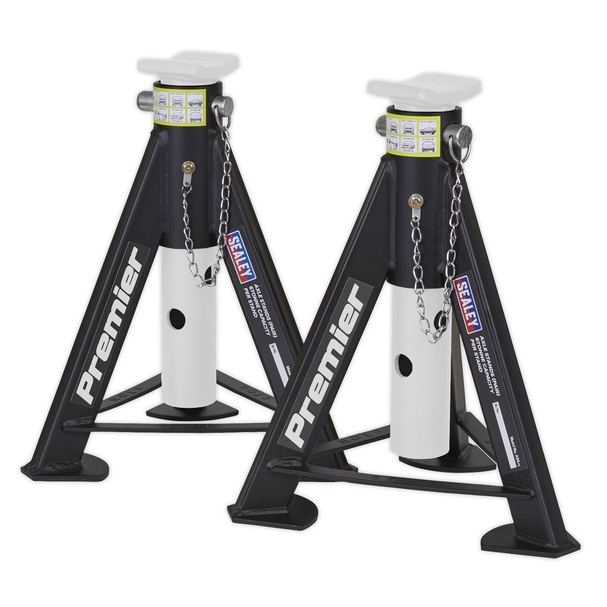 Sealey Premier Axle Stands (Pair) 6 Tonne Capacity per Stand - White