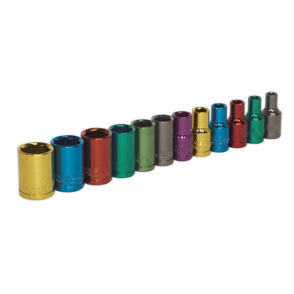 Sealey Premier 12 Piece 1/4" Drive Coloured Socket Set 4-13mm Socket WallDrive