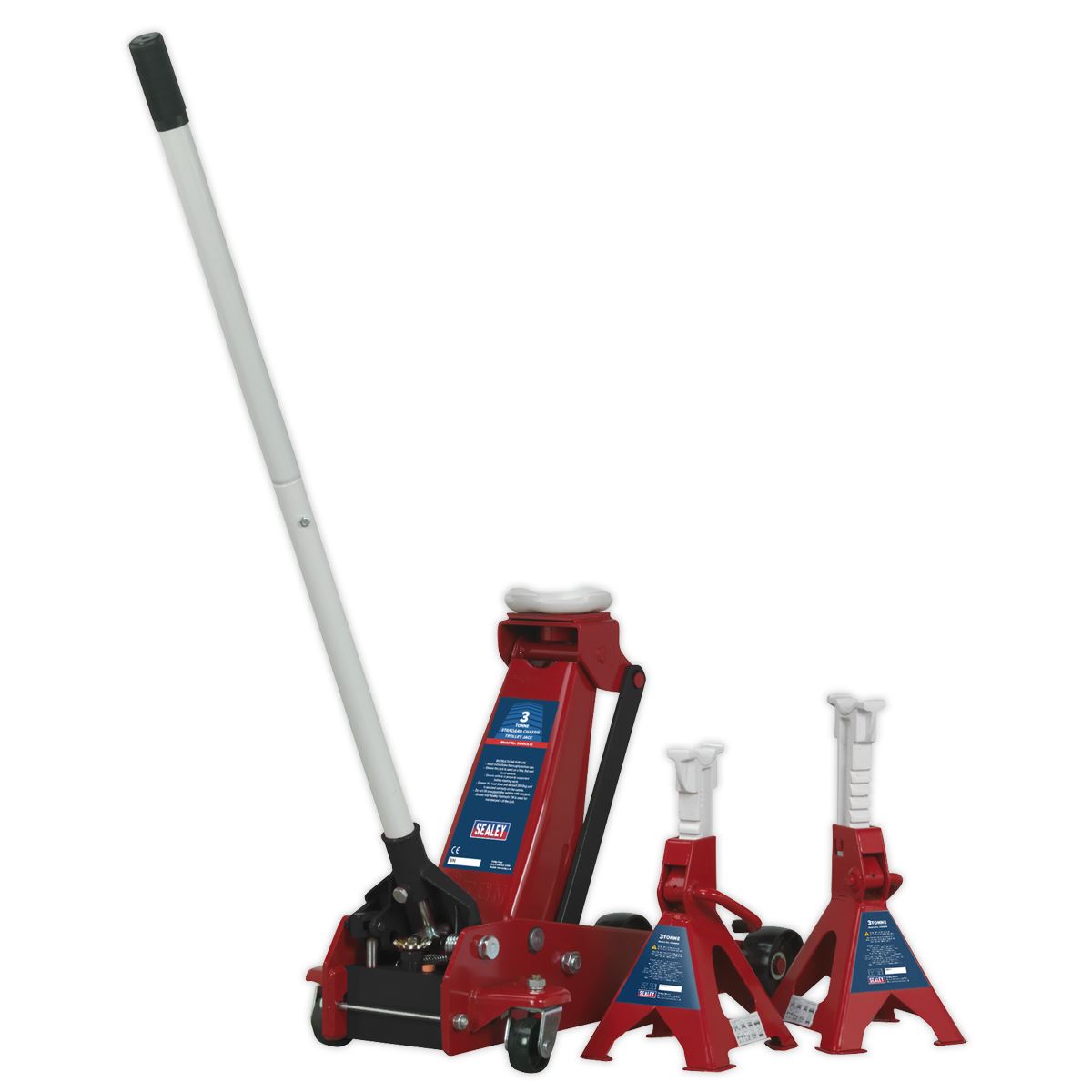 Sealey Trolley Jack 3 Tonne Standard Chassis with Axle Stands (Pair) 3 Tonne Capacity per Stand