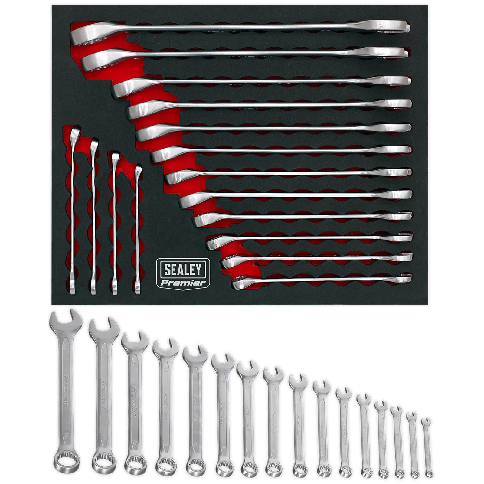Sealey Premier 16 Piece Cold Stamped Combination Spanner Set Metric 6-22mm