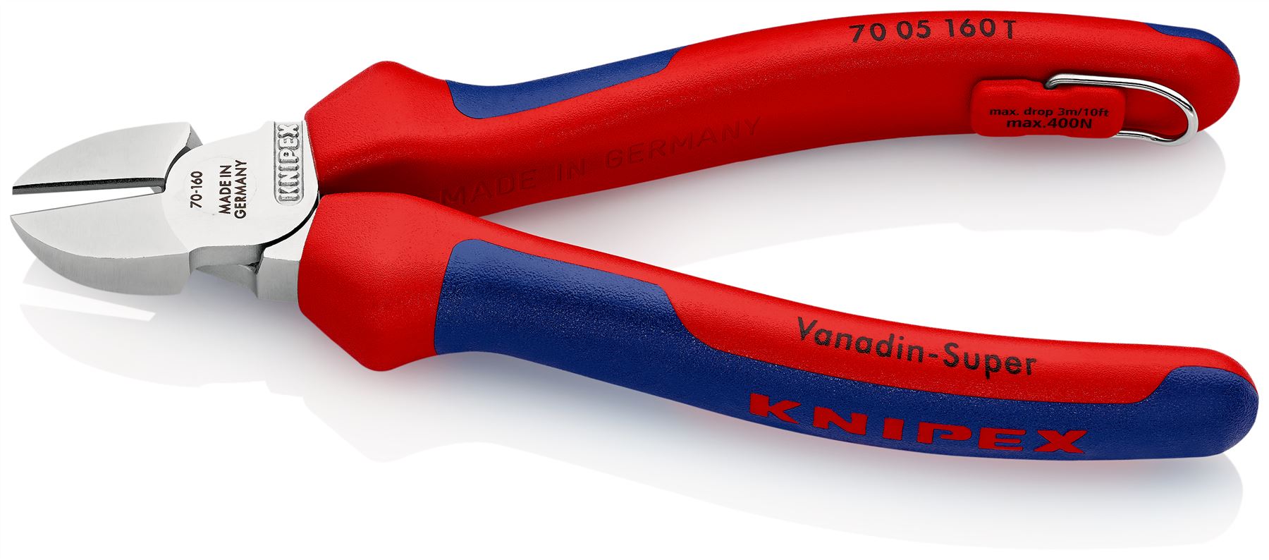 Knipex Diagonal Side Cutting Pliers Chrome 160mm Multi Component Grips with Tether Point 70 05 160 T