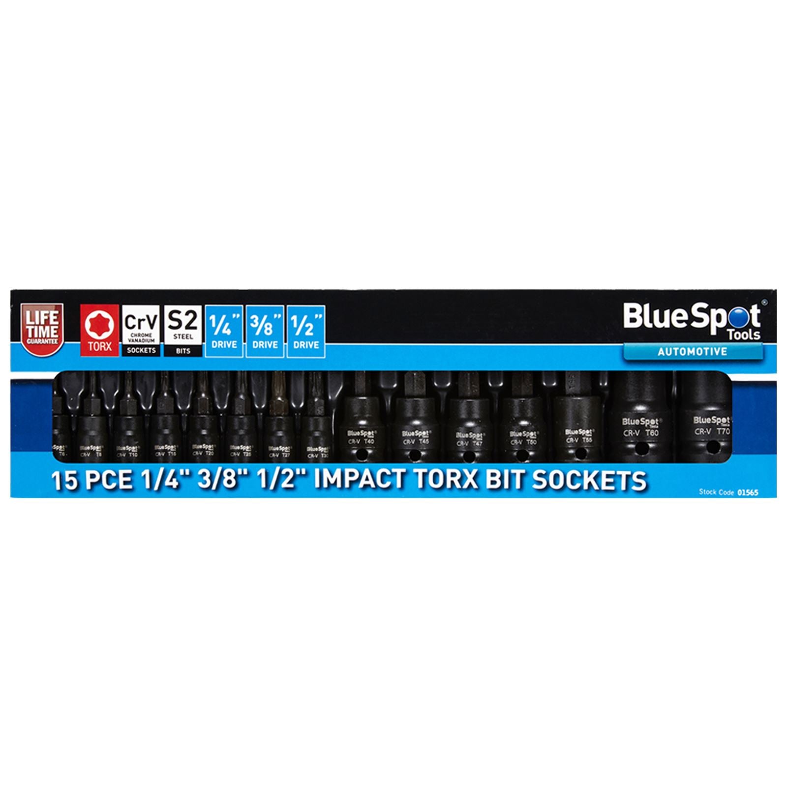 BlueSpot Impact Torx Bit Sockets 15 Piece 1/4" 3/8" 1/2" Drive
