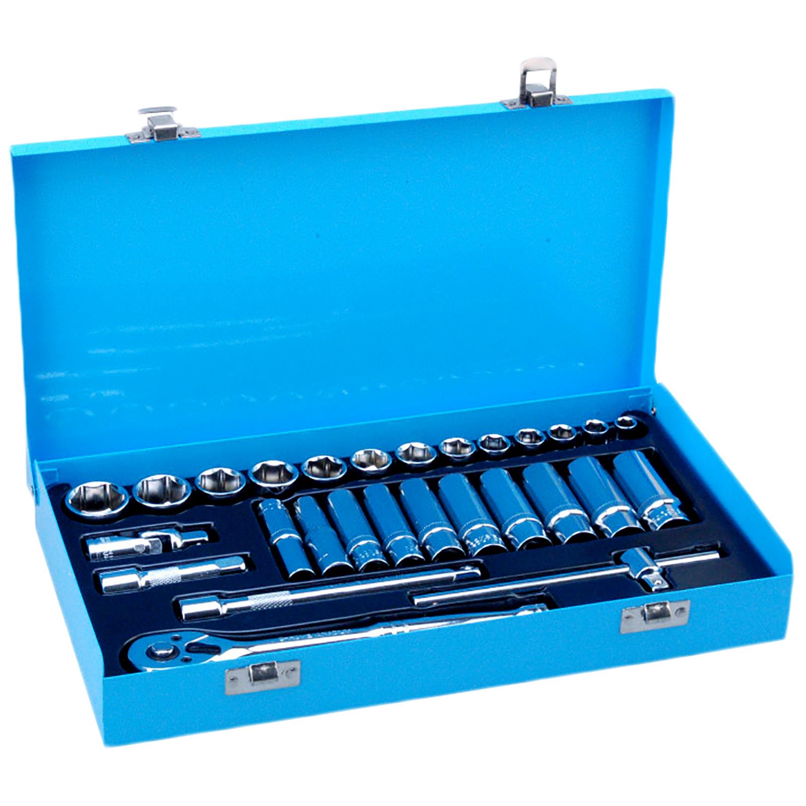 BlueSpot Metric Socket Set 3/8" Drive 28 Piece 8-24mm Metal Storage Case